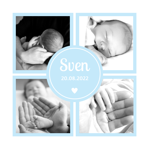 Geboortekaartje jongen vakjes fotocollage