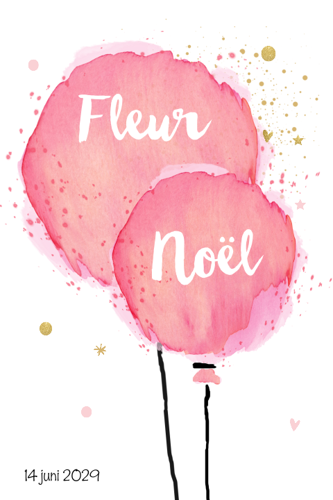 Meisjes tweeling geboortekaartje met hippe ballonnen