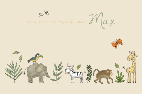 Geboortekaartje jongen jungledieren