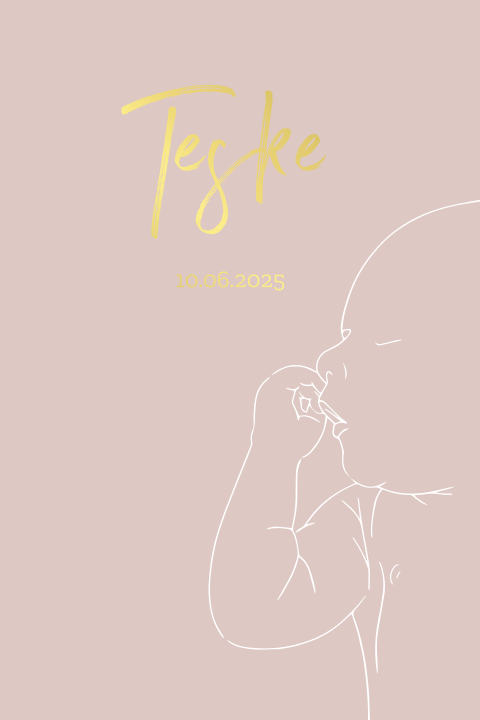 Schattig geboortekaartje meisje goudfolie lijntekening baby