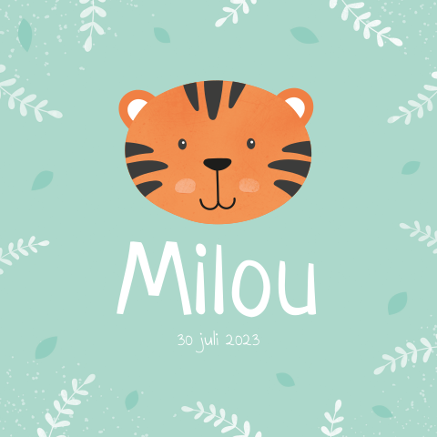 Mint geboortekaartje met tijger