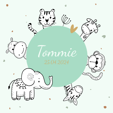 Geboortekaartje dieren voor een jongen mintgroen