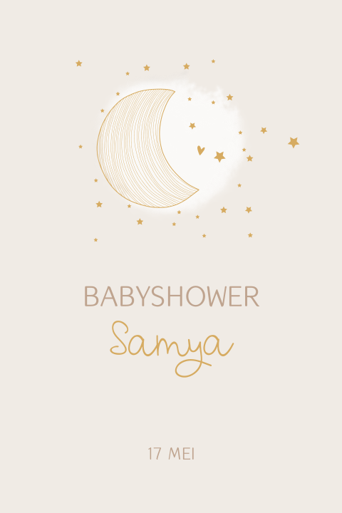 Beige babyshower uitnodiging met maantje