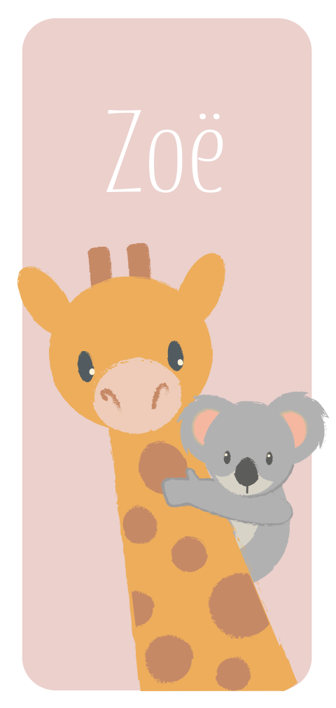 Geboortekaartje meisje met giraffe en koalabeertje