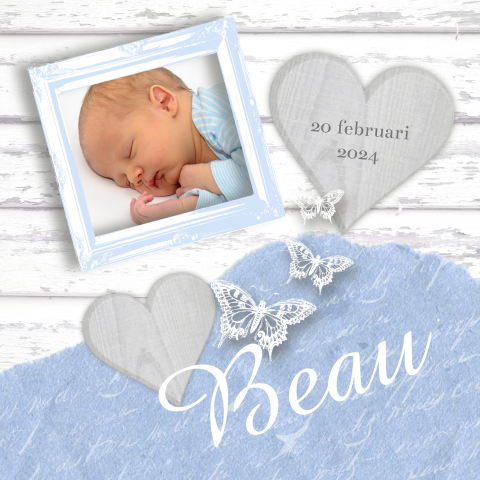 Vintage geboortekaartje voor jongetje met fotolijstje