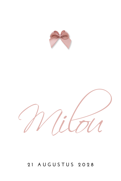 Simpel en clean geboortekaartje voor meisje met echt strikje