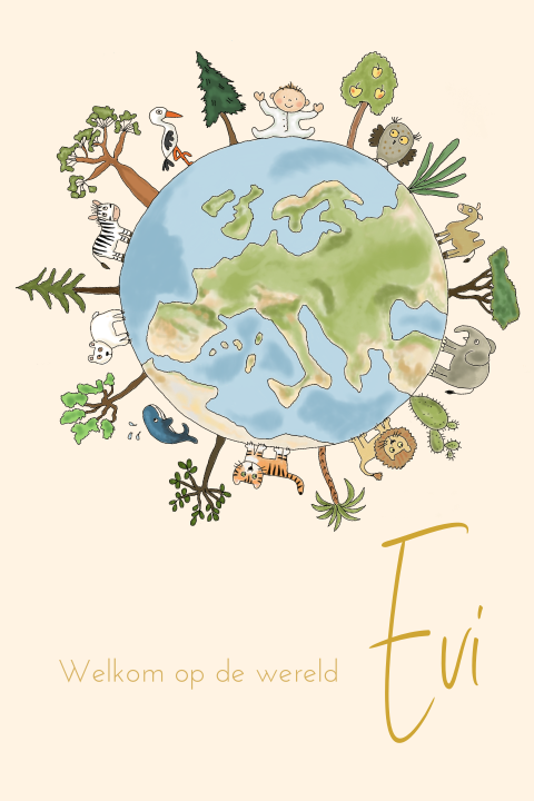 Geboortekaartje meisje wereldbol