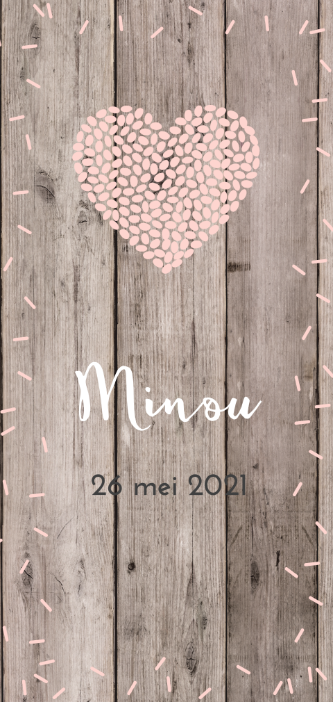 Hip geboortekaartje voor een meisje met hout confetti