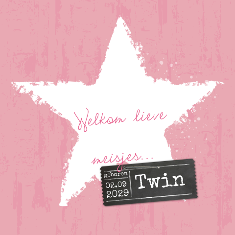 Stoer tweeling geboortekaartje meisje met ster