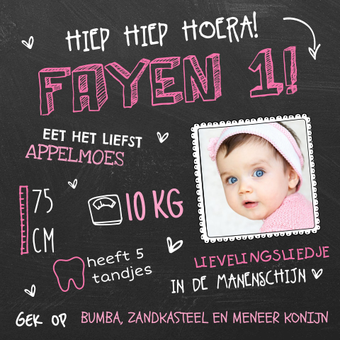 Stoere uitnodiging met foto op krijtbord