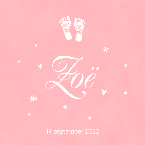 Elegant geboortekaartje met afdruk van voetjes