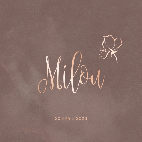 Babykaartje meisje warme bruine kleur en foliedruk