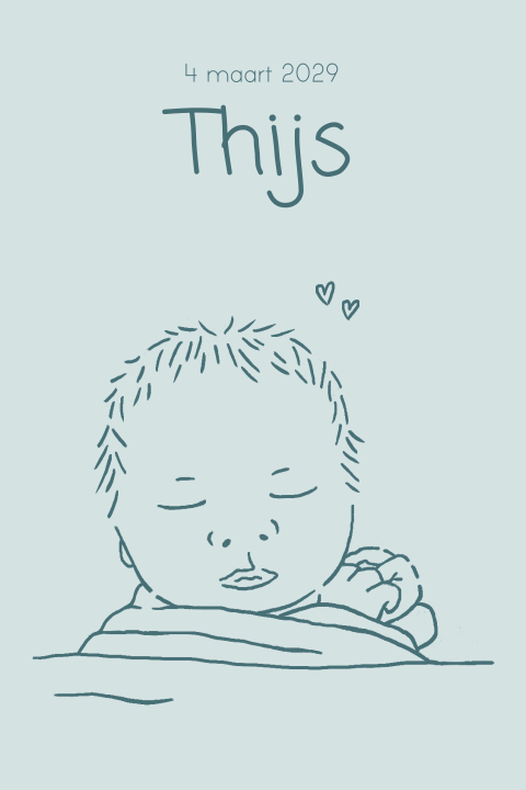 Geboortekaartje jongen blauw lijntekening baby