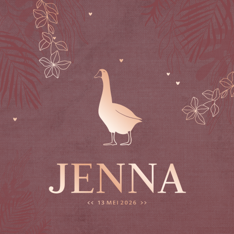 Geboortekaartje meisje gans met takjes foliedruk