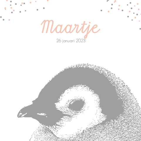 Lief geboortekaartje met een pinguin voor een meisje