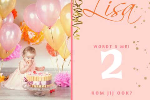 Vrolijke uitnodiging met confetti, slingers en foto