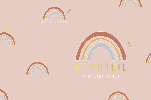 Regenbogen geboortekaartje meisje hip met foliedruk