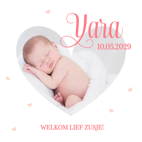 Geboortekaartje met foto in hart