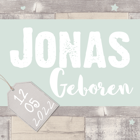 Pastel groen en sloophout geboortekaartje
