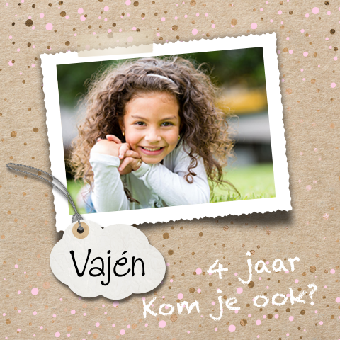 4e verjaardag uitnodiging meisje confetti en kraftlook