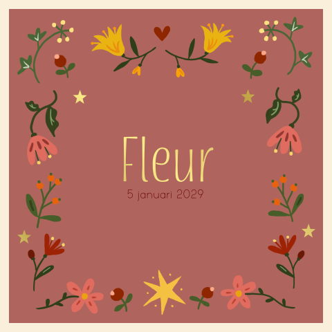 Geboortekaartje meisje bloemen rand