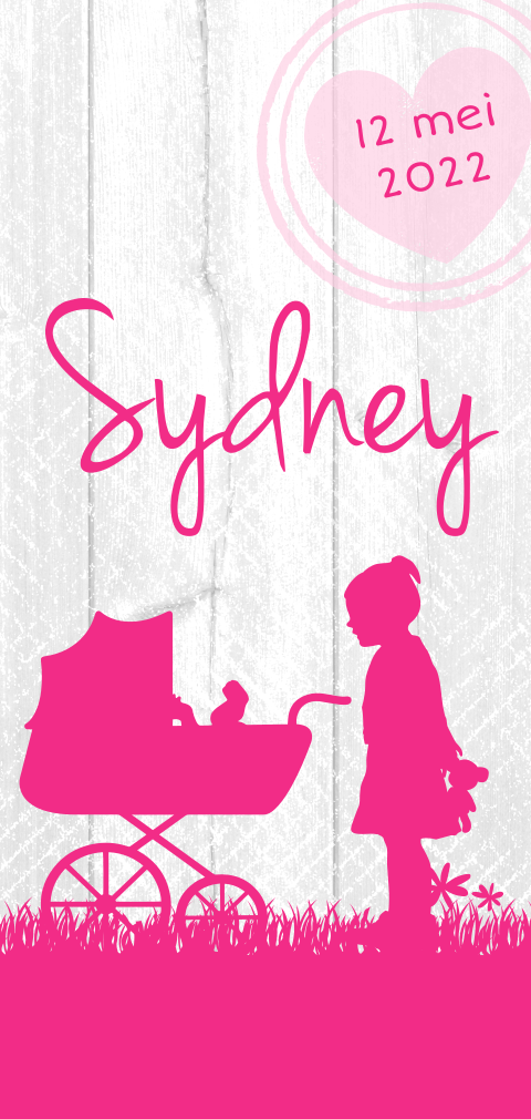 Hip geboortekaartje zusje en grote zus met silhouet en hout