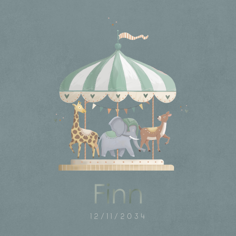 Blauw kraamborrelkaartje met draaimolen