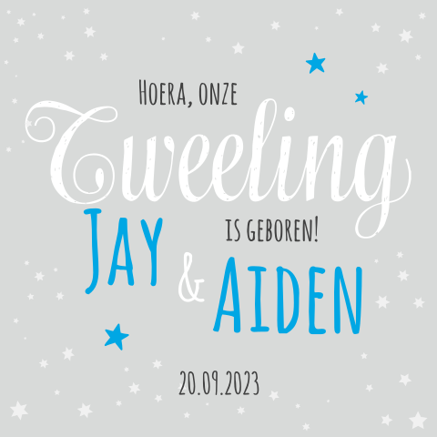 Modern tweelingkaartje voor jongens met sterren