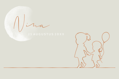 Hip geboortekaartje zusjes silhouet lijnen en hoogglans 
