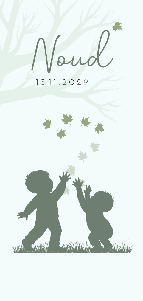 Groen jongens geboortekaartje met broer en baby