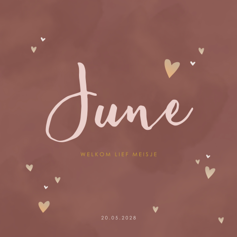 Geboortekaartje baby meisje waterverf warm bruin