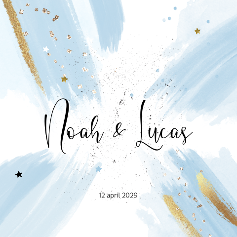 Waterverf blauw tweelingkaartje jongens hip