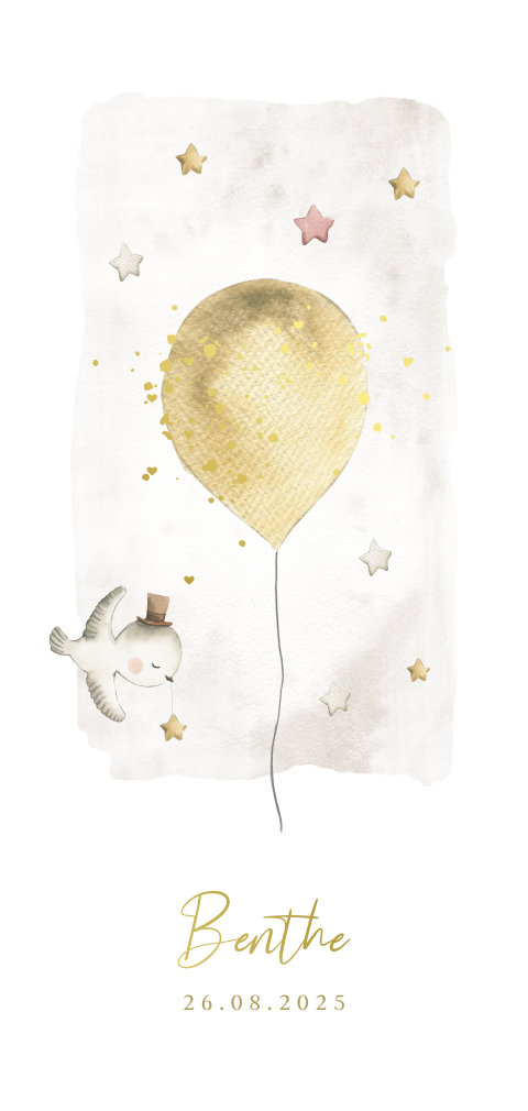 Geboortekaartje voor een meisje met vogeltje en ballon
