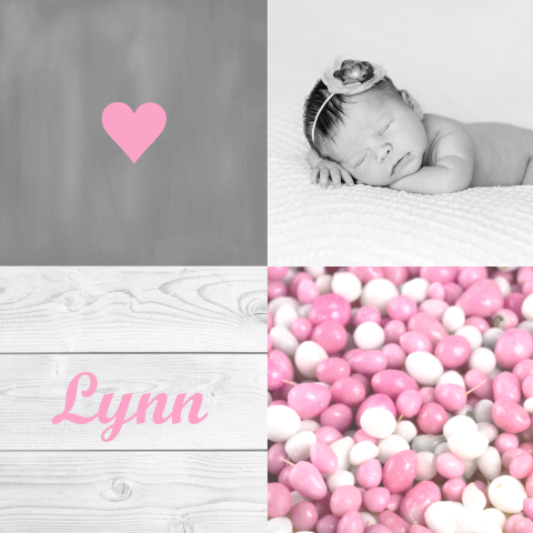 Vierkant gevouwen geboortekaartje met muisjes