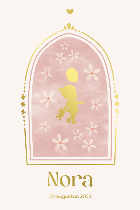 Geboortekaartje goudfolie waterverf en silhouet voor een meisje
