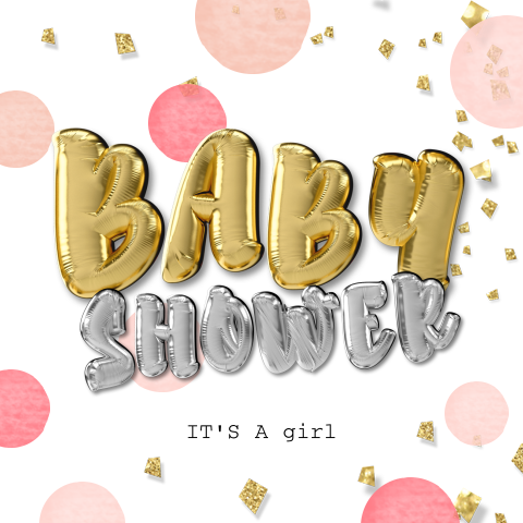Babyshower uitnodiging meisje roze met folie ballonnen