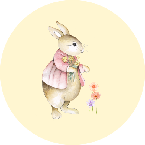 Sluitsticker geboorte vintage konijntje met bloemen