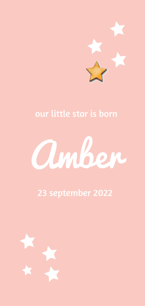 Geboortekaartje meisje echt houten ster
