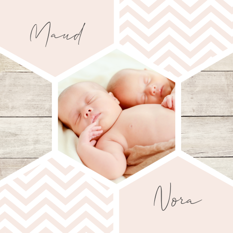 Lief foto geboortekaartje meisjes tweeling pastel