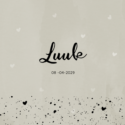 Modern zandkleurig geboortekaartje jongen met hartjes