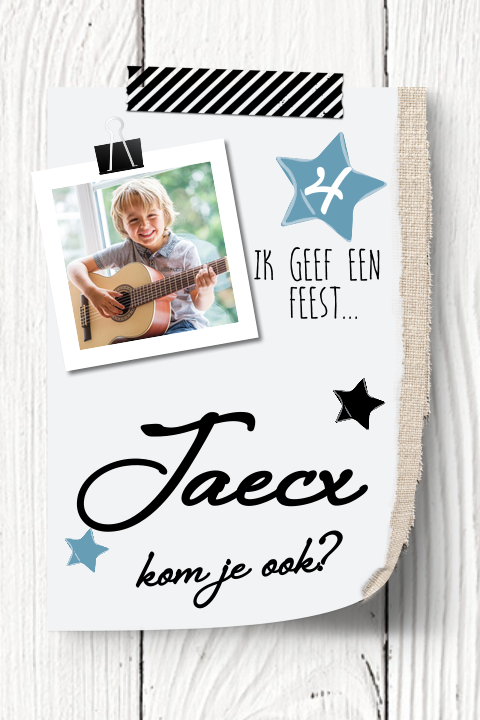 Hippe hout look foto uitnodiging 4e verjaardag jongen