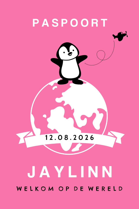 Paspoort geboortekaartje - Pinguin op wereld