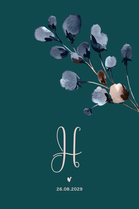 Hip geboortekaartje meisje met blauwe bloemen