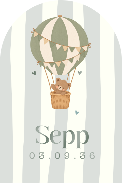 Lief geboortekaartje met beertje in een luchtballon