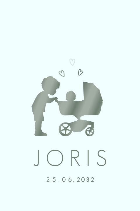 Lief geboortekaartje met broer en kinderwagen