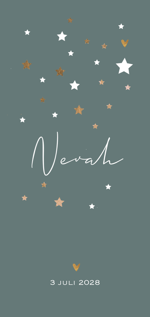 Hip geboortekaartje jongen groen met koper look sterren