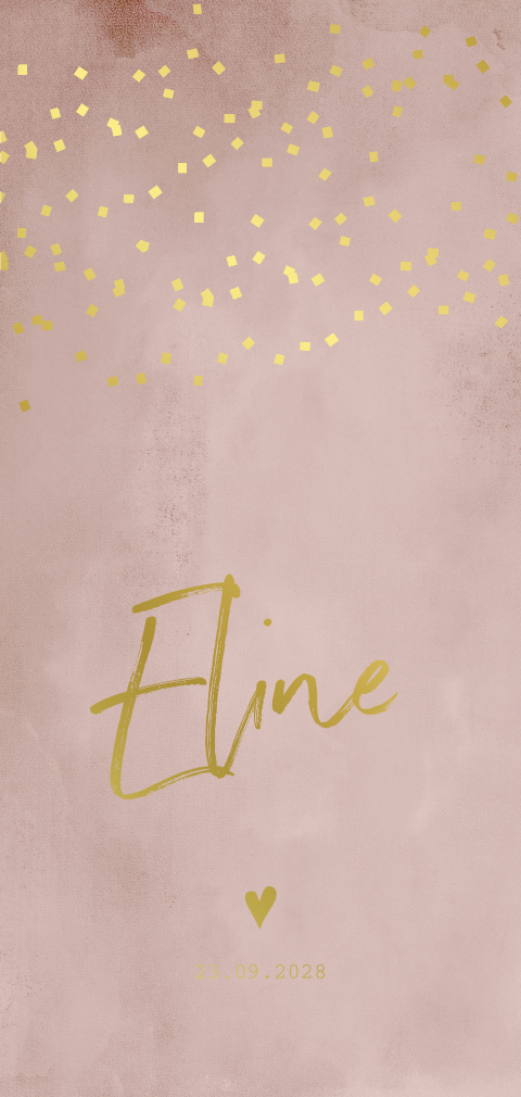 Roze waterverf geboortekaartje meisje met foliedruk