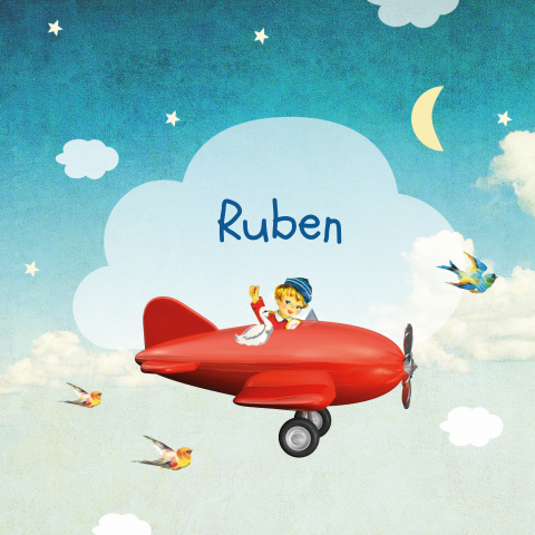 Retro geboortekaartje met vliegtuig