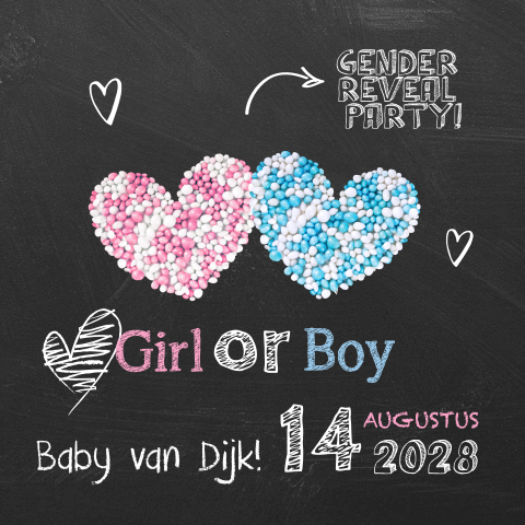 Uitnodiging Gender Reveal Party met stoere uitstraling