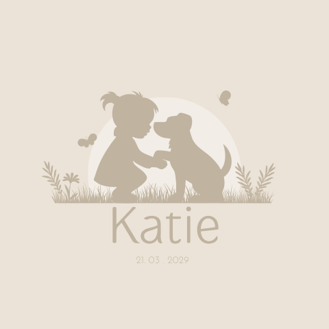 Schattig geboortekaartje meisje met hond en vlinders